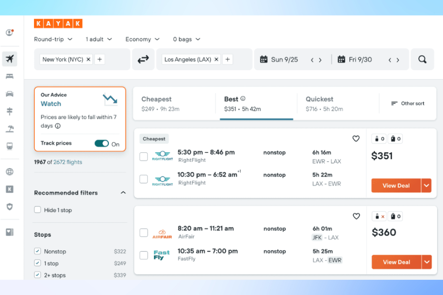 Can KAYAK compare airfare and hotel prices across different airlines