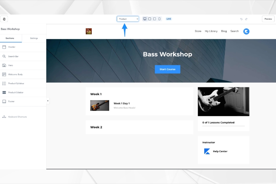 How can I customize the interface of the course on Kajabi