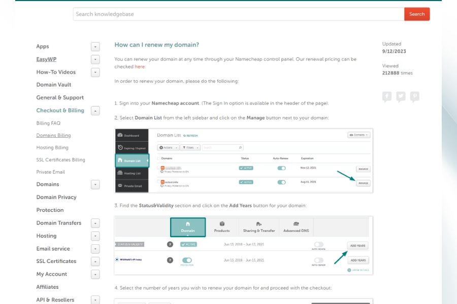 How do I renew my domain on Namecheap
