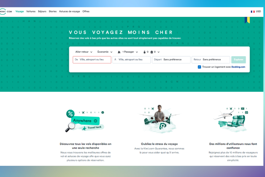 Kiwi platform cheapest air flight booking Collection of the best benefits and deals for your trip