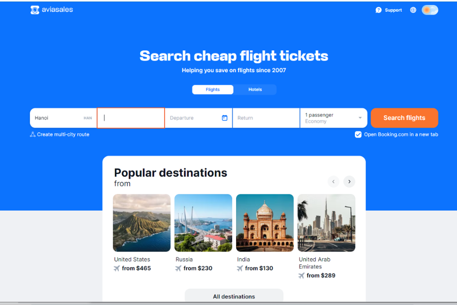 Review aviasales platform booking cheapest airline tickets chosen by many people