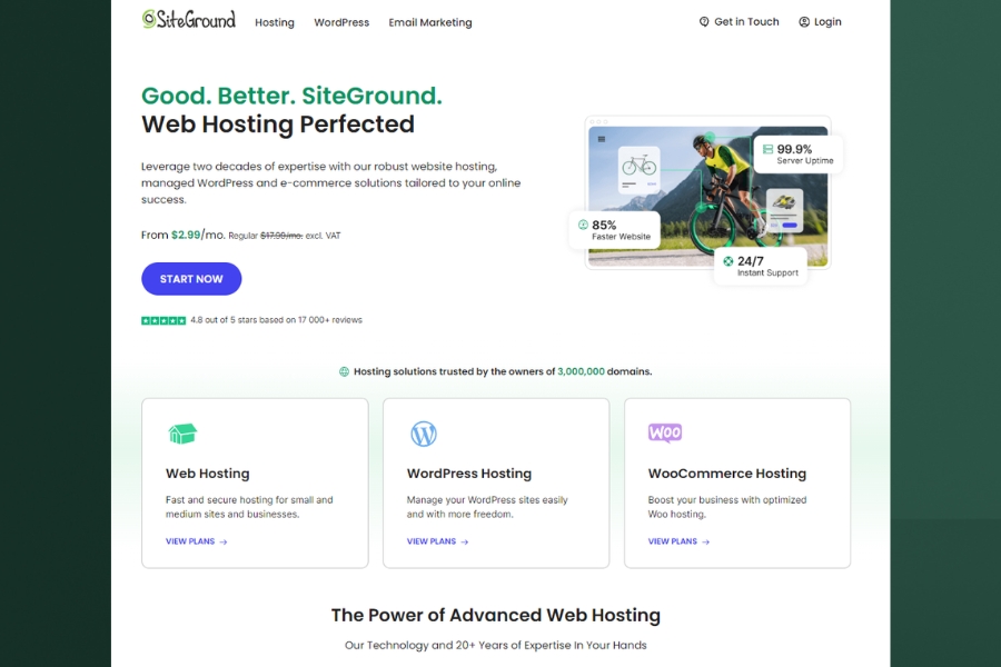 Siteground hosting services - Summary of reviews of reliable web hosting services for individuals and businesses