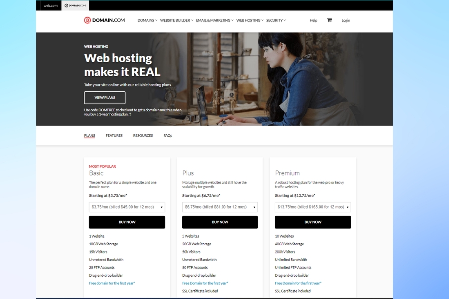 What Website Domain Names Hosting Packages Does Domain.com Offer