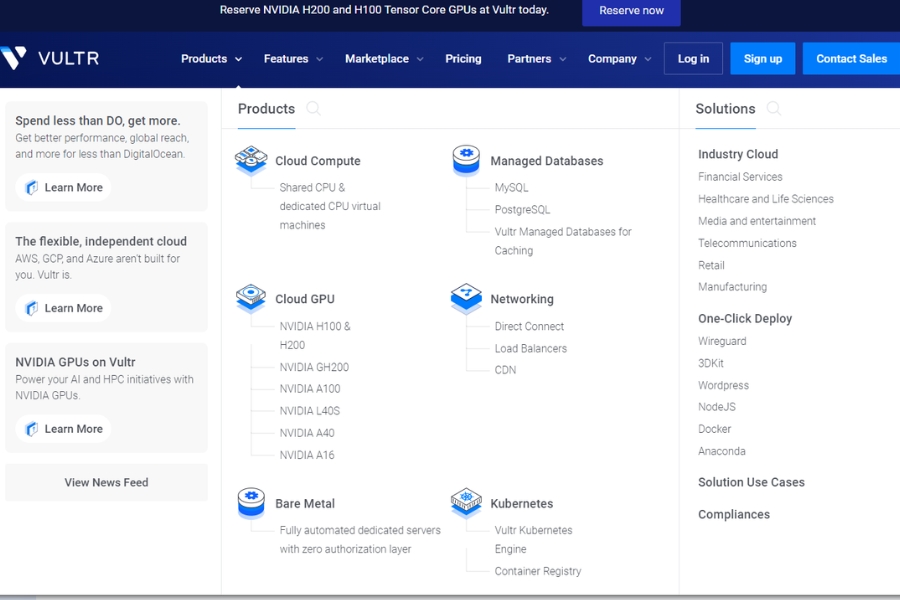 What are the different types of cloud hosting services offered by vultr