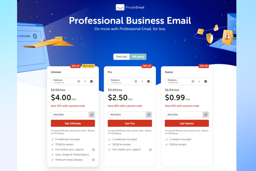 What are the email hosting options for namecheaps shared hosting plans