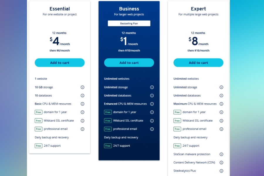 What are the features of ionos hosting plan
