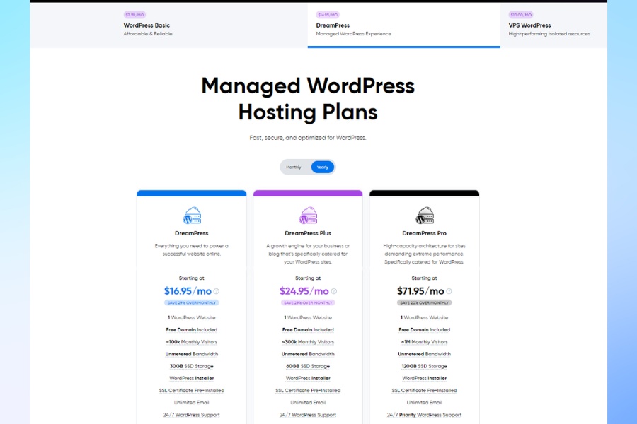 What is the price of dreamhost managed wordpress hosting plans