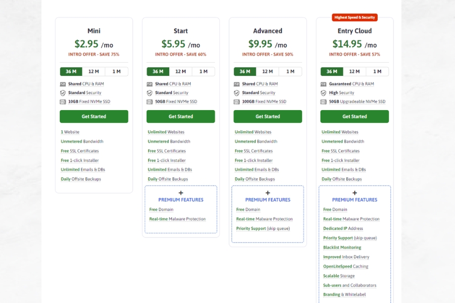 What is the pricing for scala hosting's web hosting service