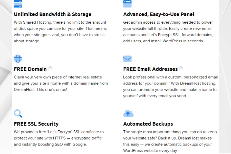 What is the storage limit for Dreamhost Hosting shared WordPress hosting plan