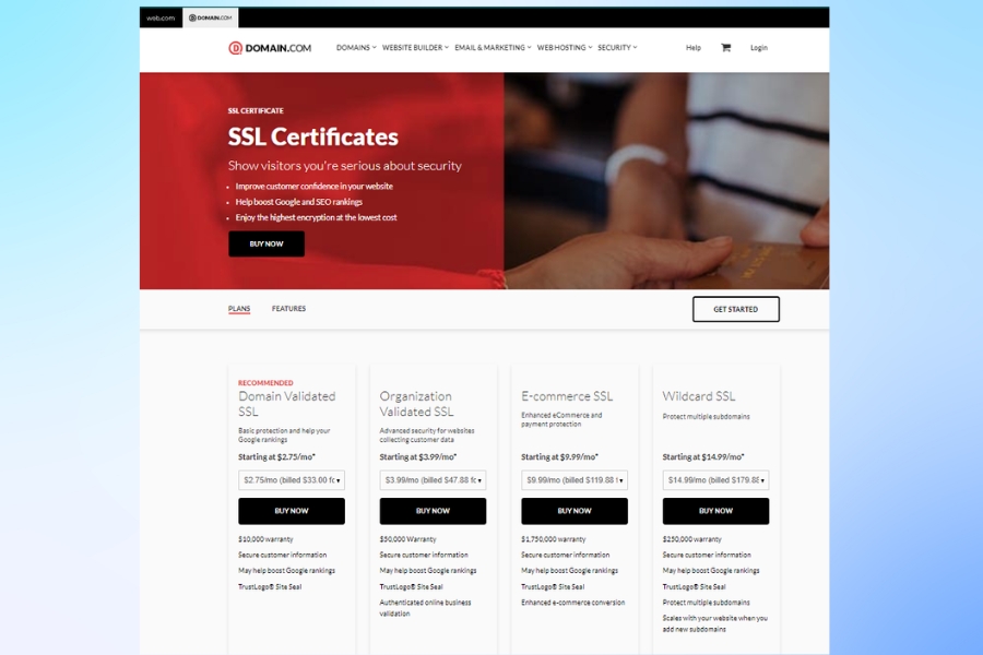 What security measures does Domain.com have in place to protect the website