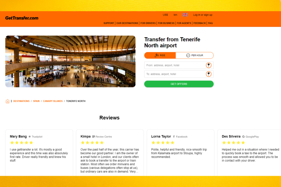 What types of cars are available on GetTransfer.com