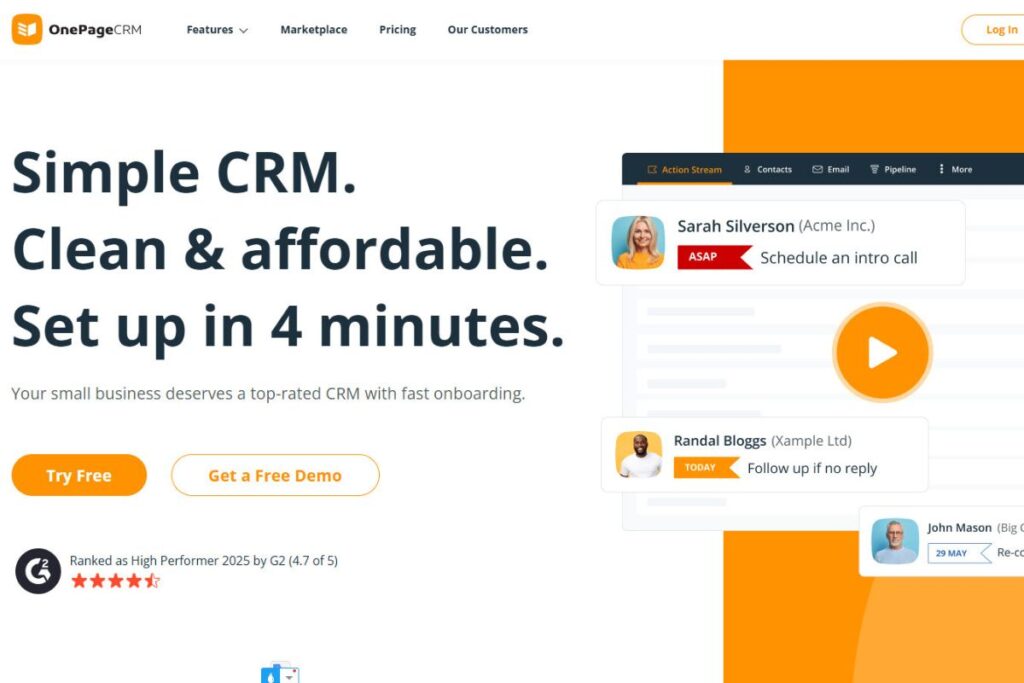 Top 10 Best CRM For Small Business in 2025 4. OnePageCRM Driving Sales Forward with the Best Action-Oriented CRM for Startups