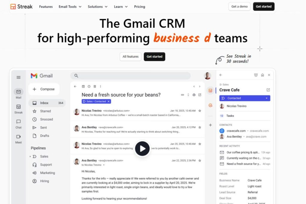 Top 10 Best CRM For Small Business in 2025 8. Streak The Best CRM for Gmail Users – Transform Your Inbox into a Powerhouse!